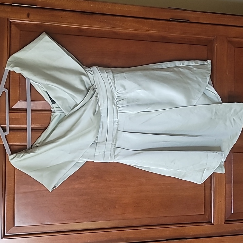 Lulus Satin Dress off the Shoulder Special Occasion Prom weddingSage green SZ L